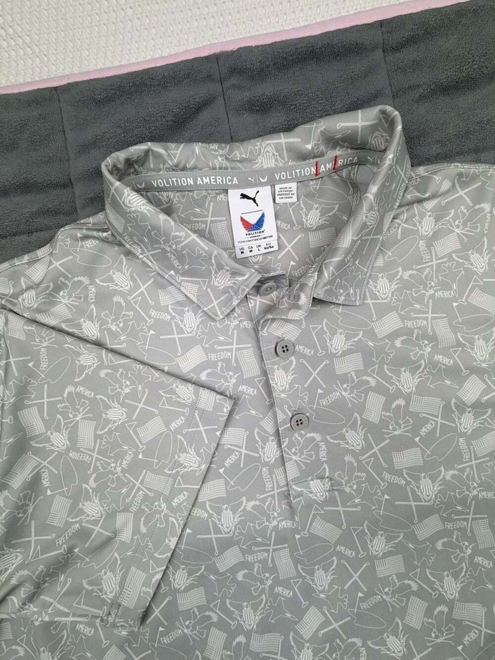 Puma Volition America Freedom Golf Polo Shirt Mens Medium Gray All-Over Print